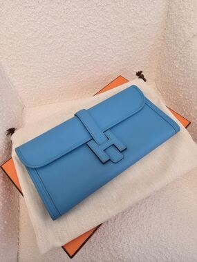 Hermes Blue Jige Elan 29 Leather Clutch